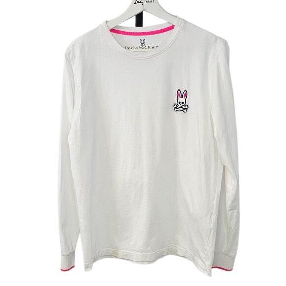 Psycho Bunny Mens White Fiske Tipped Logo Crew Neck Long Sleeve Shirt, 4 / Small - Picture 1 of 10